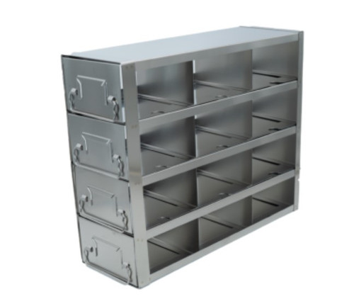 stainless steel laboratory drawer freezer rack for 3 inch cryo boxes 12 boxes in a three deep by four high configuration 