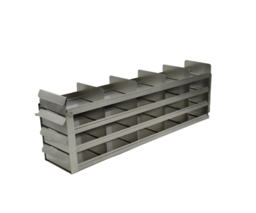 [FR-A-SL-22-20] stainless steel laboratory freezer rack with sliding trays for 2 inch freezer boxes four high by five deep 