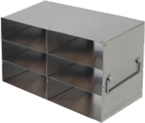 [FR-2-6-100] stainless steel laboratory freezer rack for 100 place hinged lid plastic cryo boxes two deep by three high 