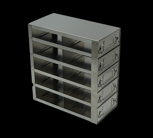[FR-DRW-2-10] stainless steel laboratory freezer drawer rack for 2 inch cryo boxes two deep by five high 