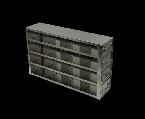 [A-FRD-3-16] stainless steel laboratory drawer freezer rack for 3 inch cryo boxes 16 boxes in a four deep by four high configuration