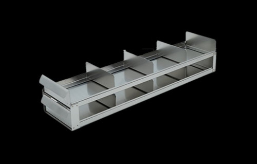 [FR-A-SL-2-8] stainless steel laboratory freezer rack with sliding trays for 2 inch cryo boxes two high by four deep 