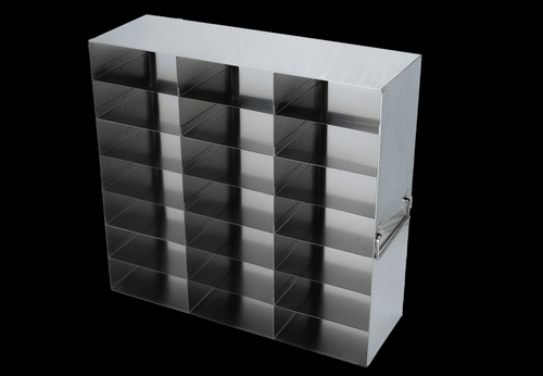 [A-FR-2-21] stainless steel laboratory freezer rack for 2 inch cryo boxes three boxes deep by seven boxes high 