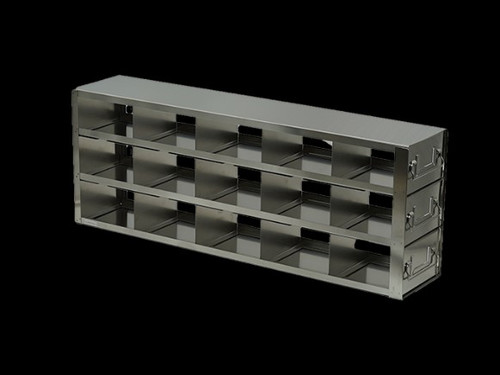 [A-FRD-3-15] stainless steel laboratory drawer freezer rack for 3 inch cryo boxes 15 boxes in a five deep by three high configuration 