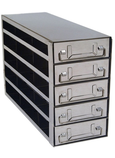 [FR-DRW-2-20] stainless steel laboratory freezer drawer rack for 2 inch cryo boxes four deep by five high 