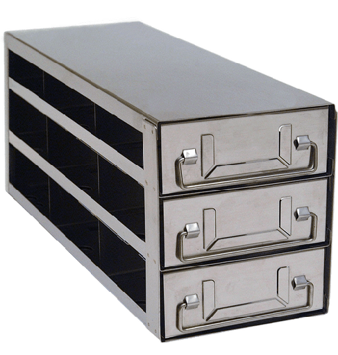 [FR-DRW-2-9] stainless steel laboratory freezer drawer rack for 2 inch cryo boxes 